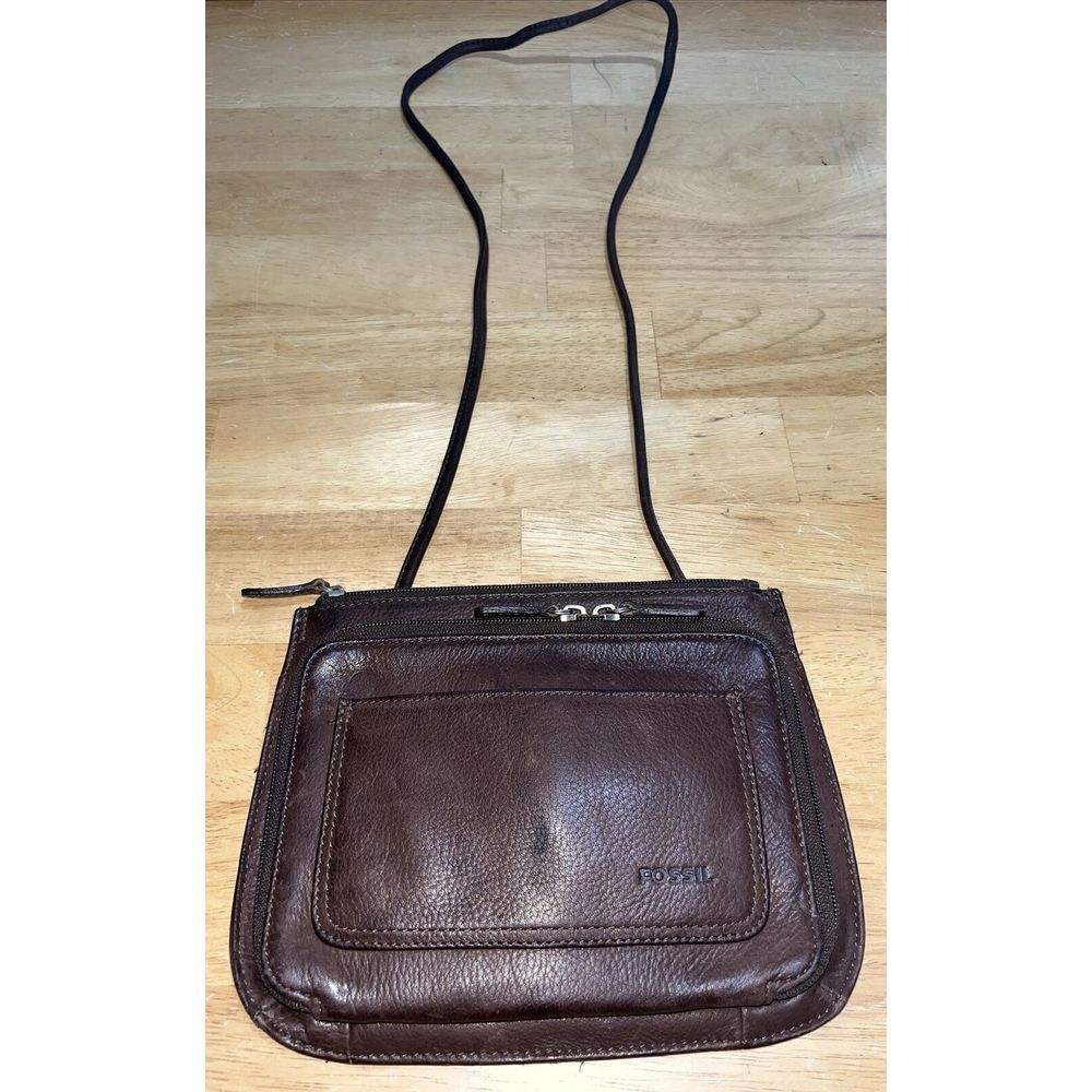 Fossil Vintage Brown‎ Leather Purse HandBag Crossbody Card Organizer Zipper